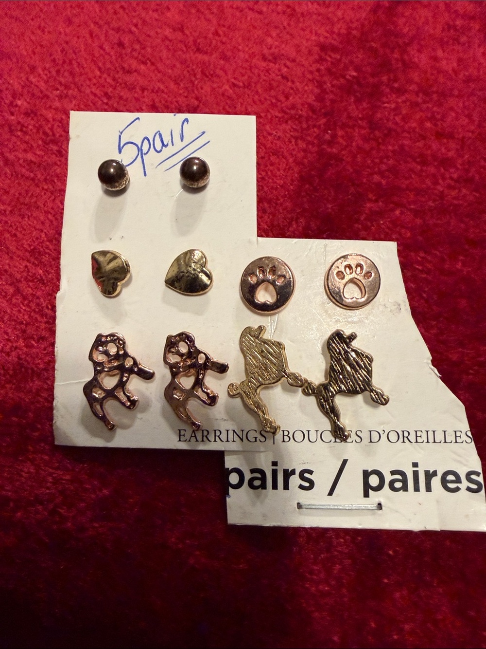 Rose Gold Small Pets Paw & Animal Stud Earring Set set of 5 not worn new